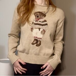 Polo Ralph Lauren Beige Sweater with Bear Design